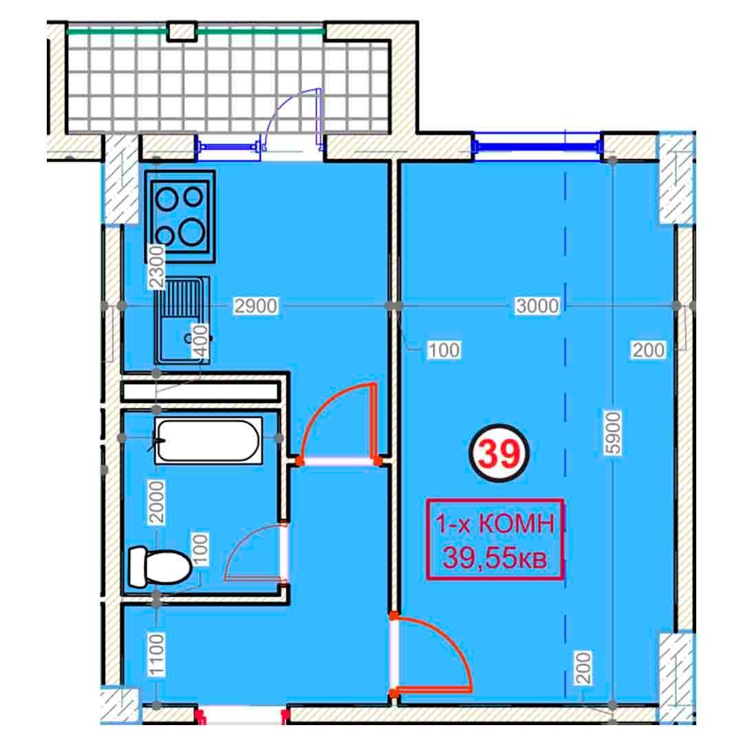 1-xonalik 39,55 m²