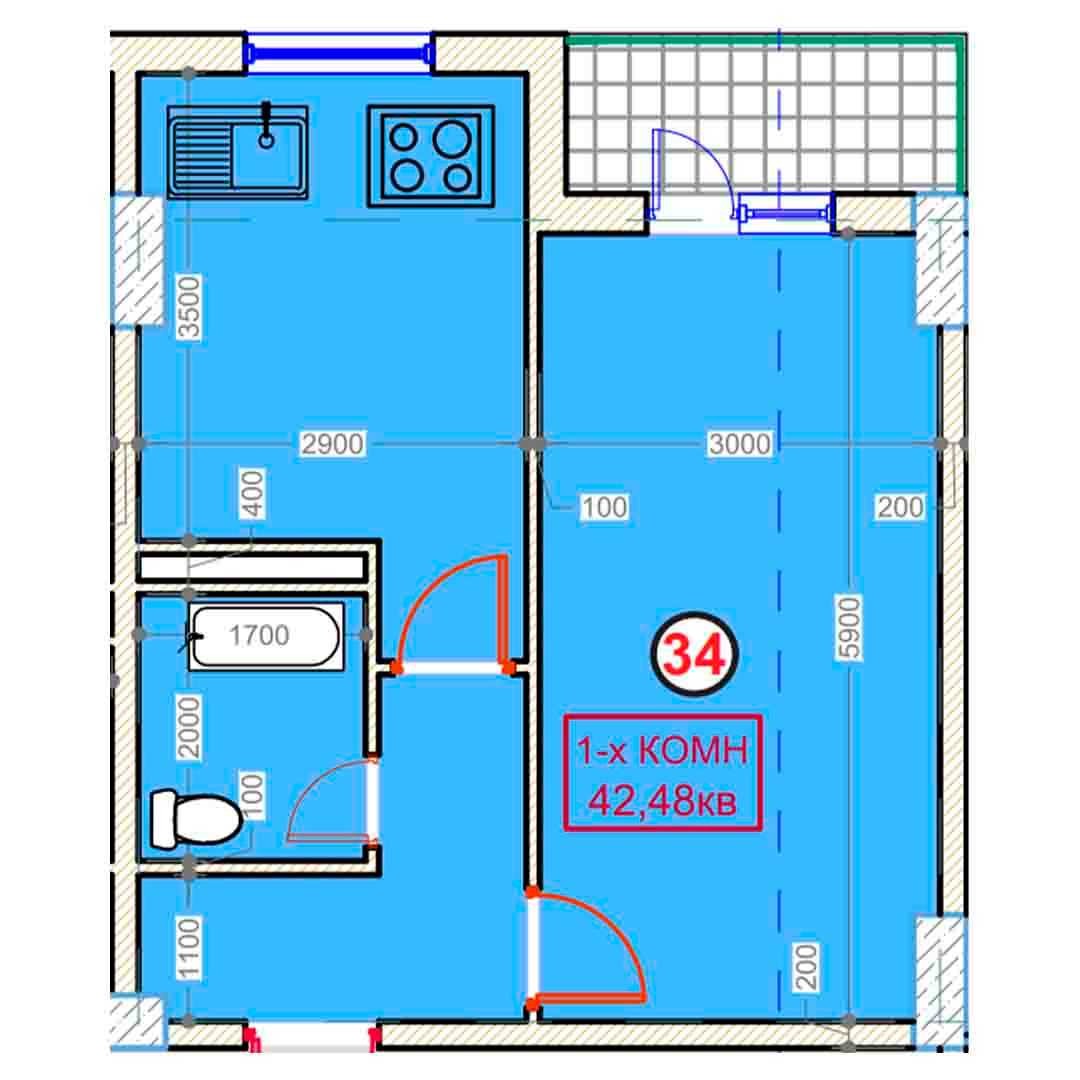 1-xonalik 42,48 m²