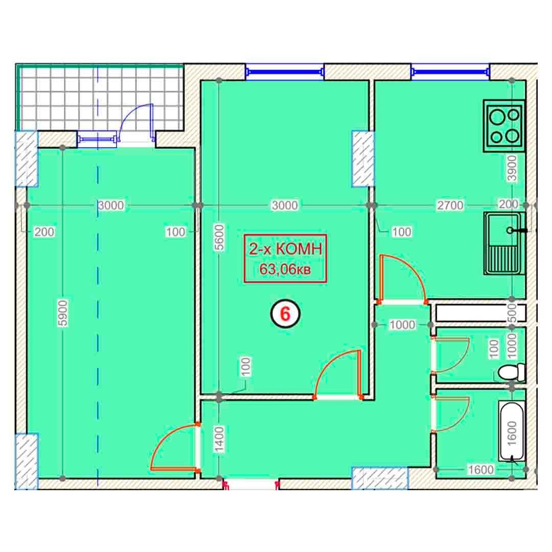 2-xonalik 63,06 m²