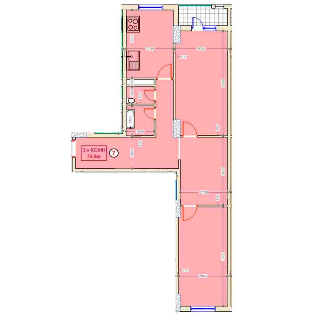 2-xonalik 79,9 m²