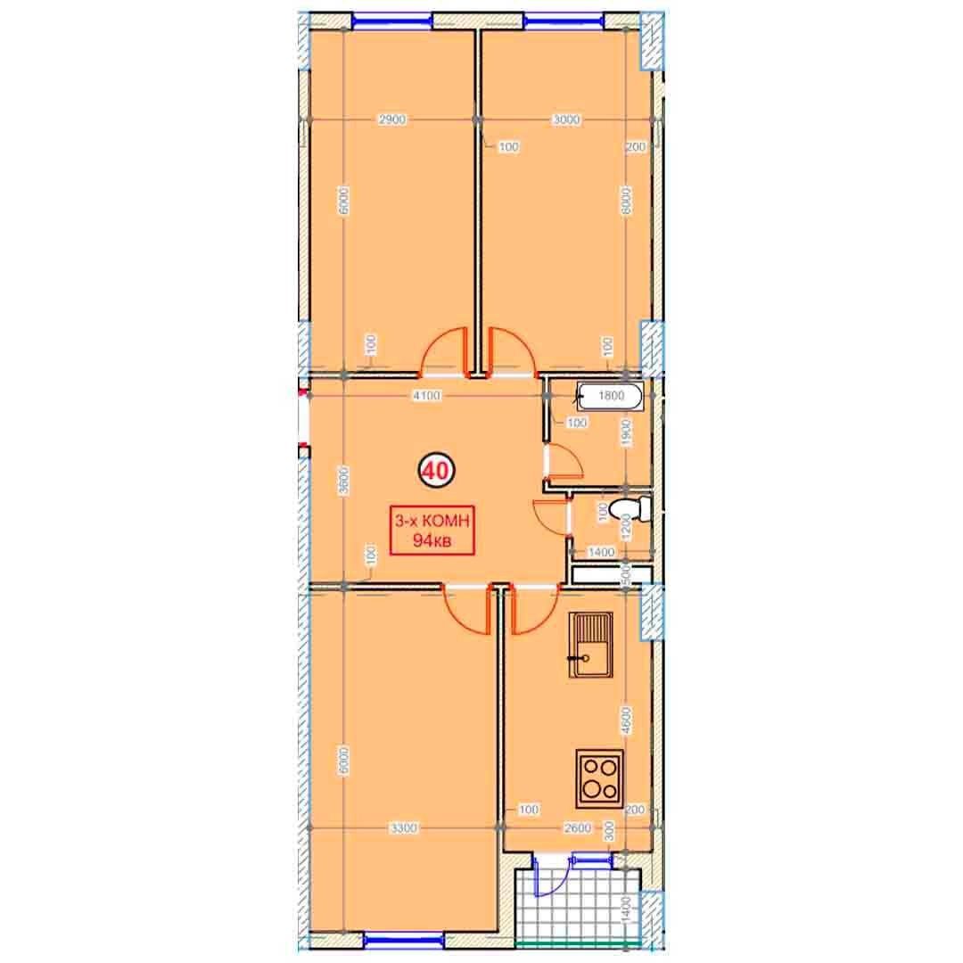 3-xonalik 94 m²
